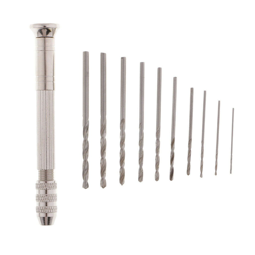 11pcs Mini  Micro-Drill Bits Set & Aluminum Hand Drill for Hobby Tools