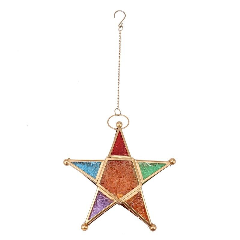Multicolour Glass Star Votive Tea Light Candle Holder Hanging Lighting LanternR1