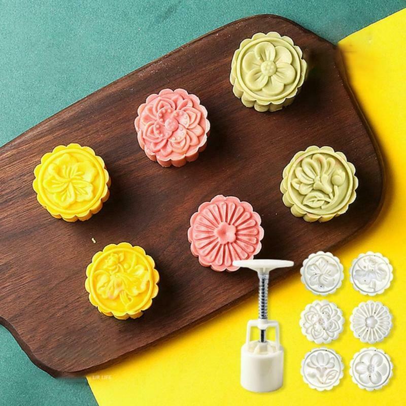 Plastic Mooncake Molds 50g Flowers Stamps Cookie Cutters Moulds DIY Baking Tools