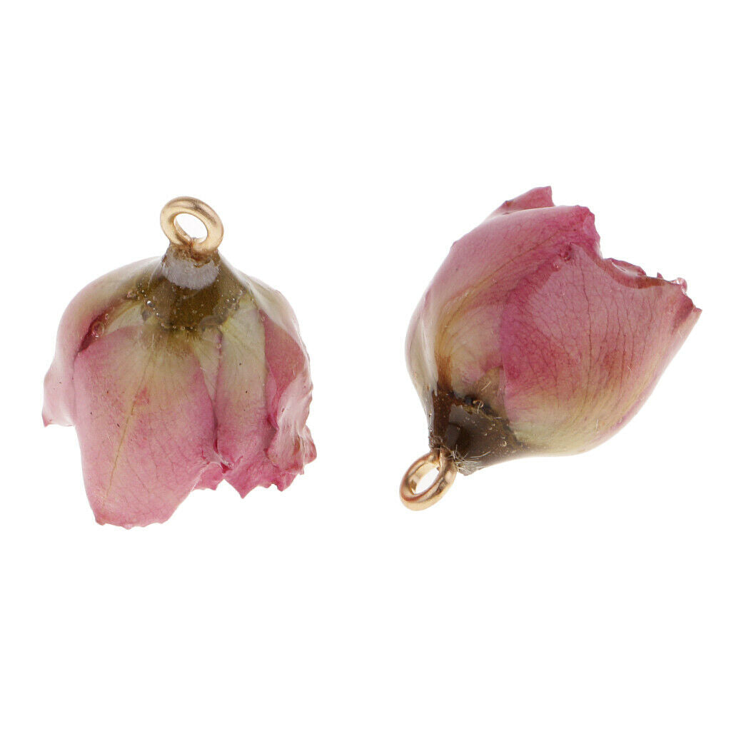 Flower Rose Charms Natural Real Flower Pendants Jewelry Earrings purple pink