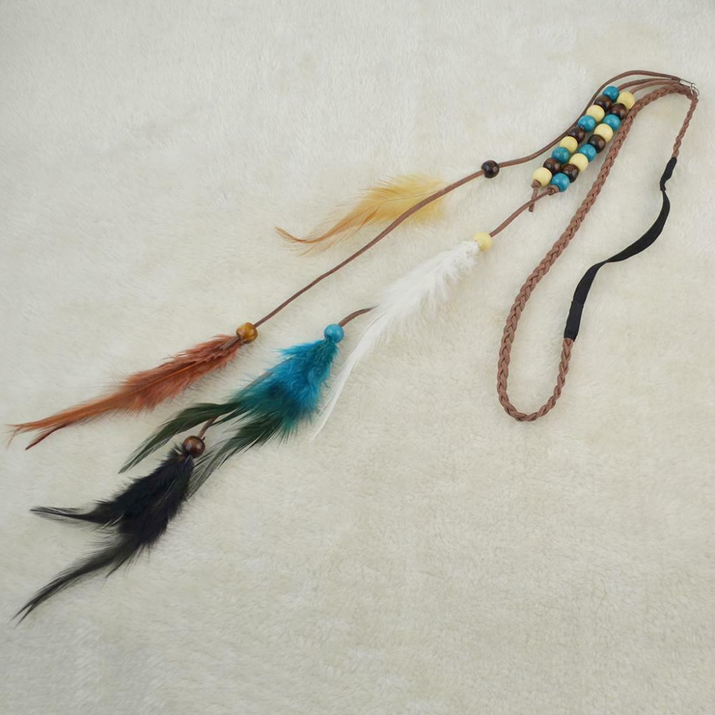 Boho Velvet Feathers Beads Hairband Gypsy Head Rope Hair Festival Jewelry