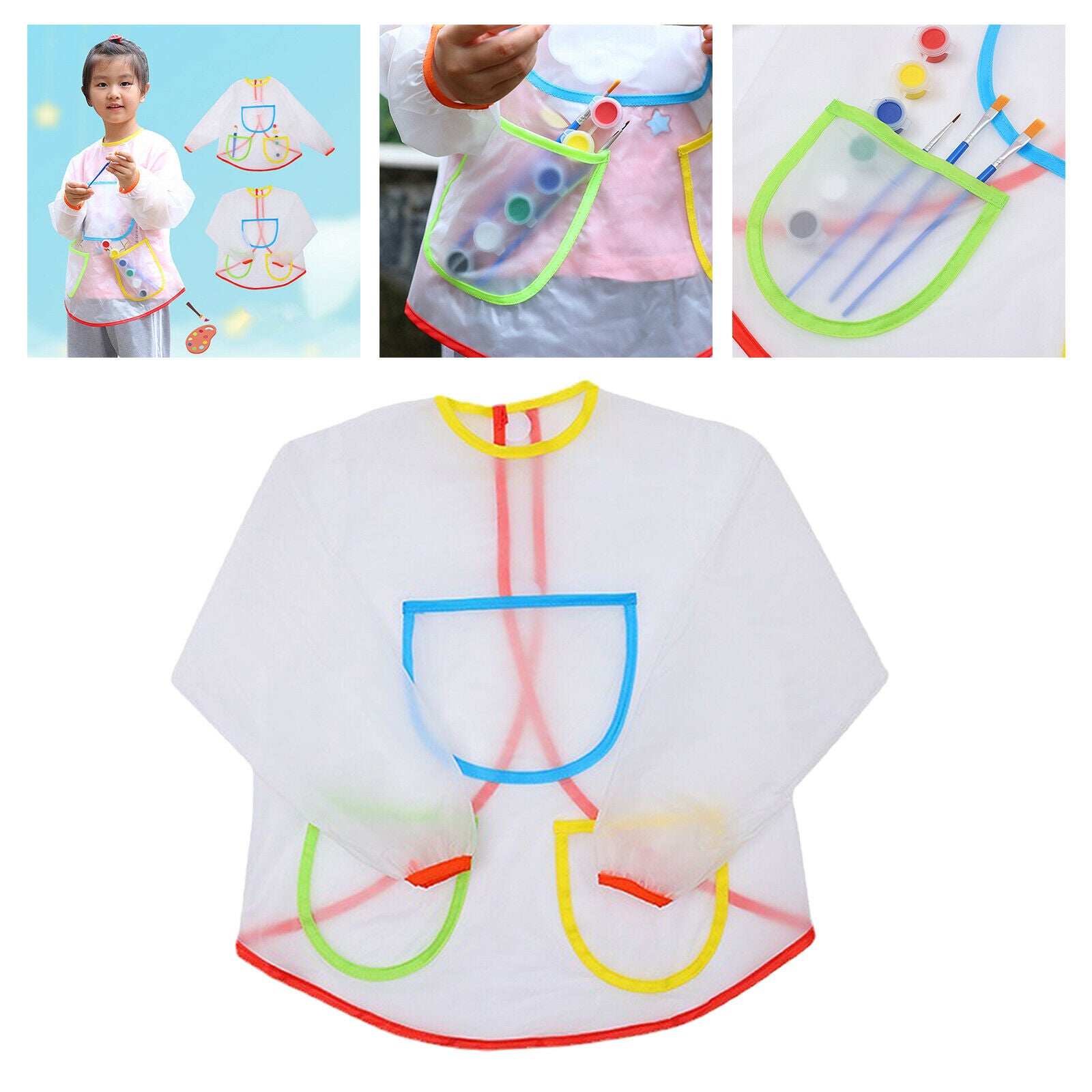 Children Kids Boys Girls Waterproof Art Smock Painting Apron Eating Bib