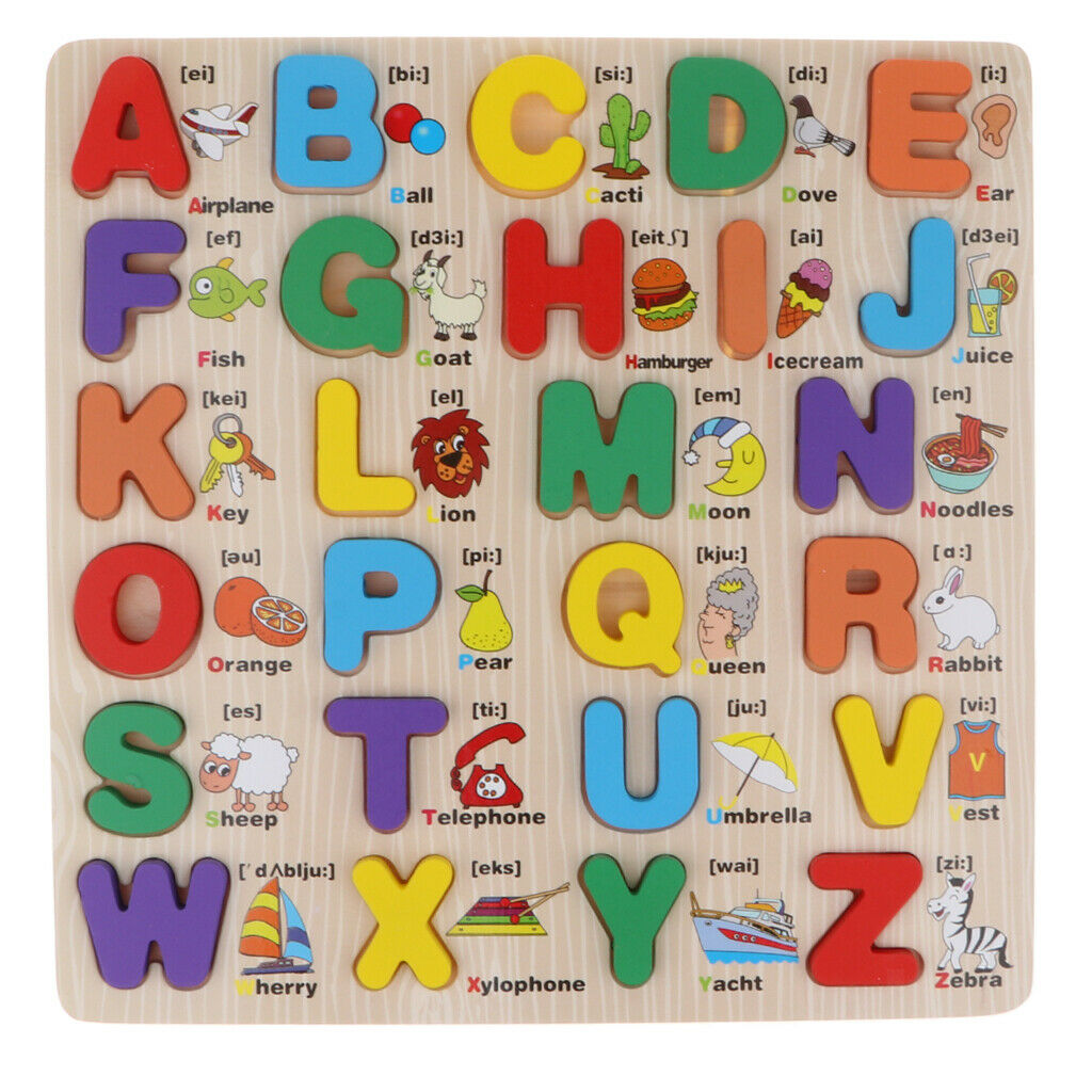 Alphabet ABC Numbers Kids Educational Toys Wooden Jigsaw Child Letter Puzzle
