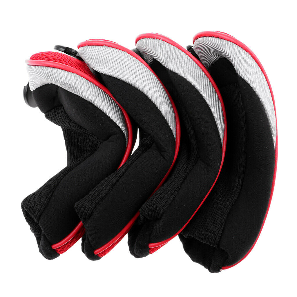 4Pcs Golf Club Head Cover Headcovers with Interchangeable Number Tags Red