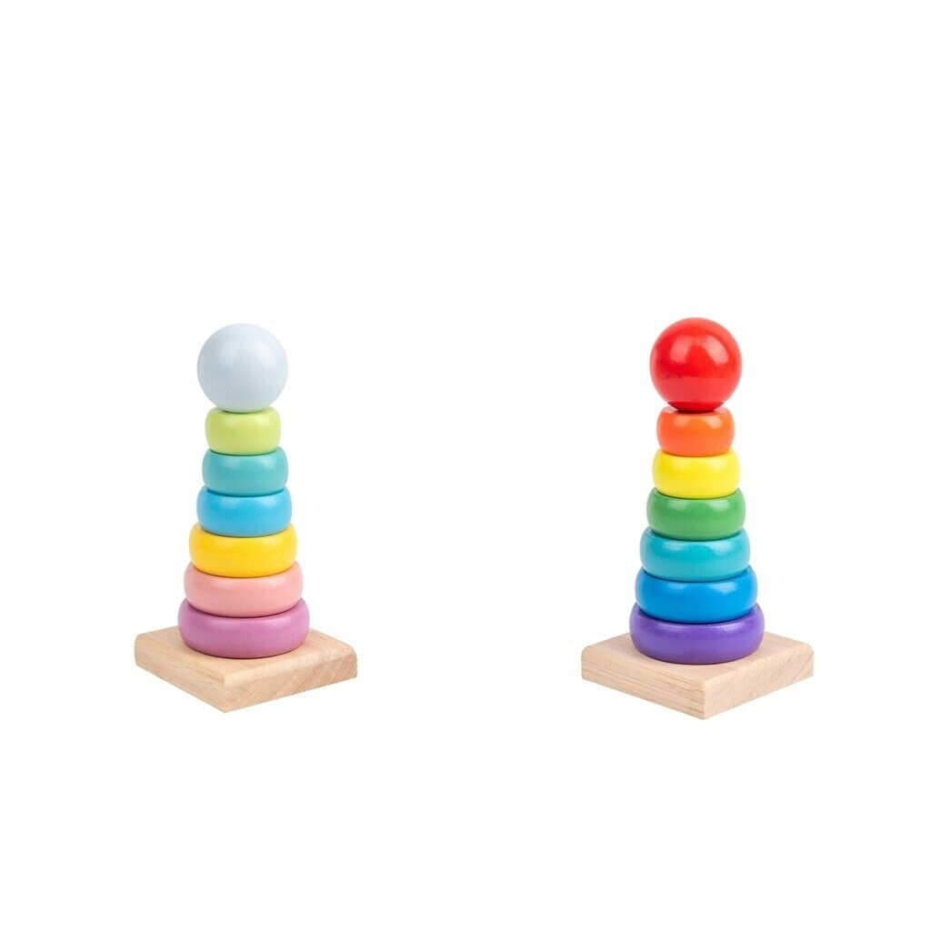 2xWooden Colorful Building Stacking Blocks Baby Kids Educational Montessori Toys