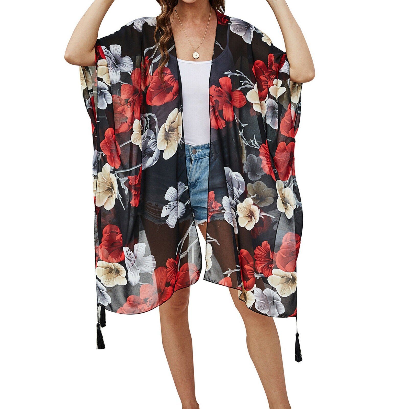 Lady Summer Floral Short Coat Sun Protection Cardigan Outwear Chiffon Tops