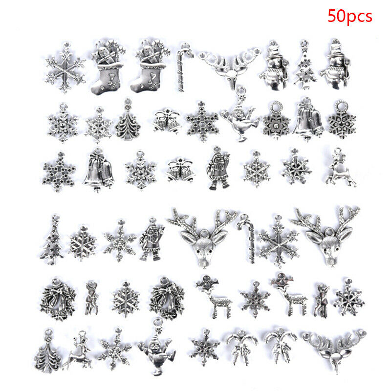 50x/lot Tibetan Sliver Mini Mixed Christmas Charms Pendant DIY Jewelry Ma.l8