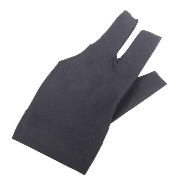 2xBlack Spandex Snooker Billiard Cue Glove Pool Left Hand Three Finger Accessory