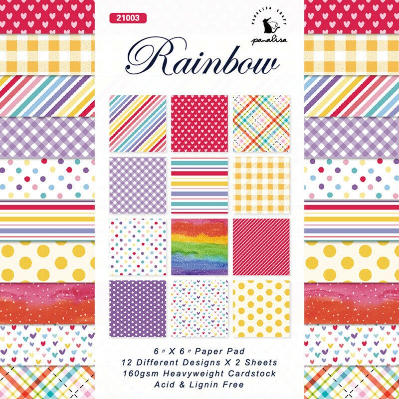 24 sheets 6"X6" Rainbow patterned paper pad Scrapbooking paper pack Backg.l8
