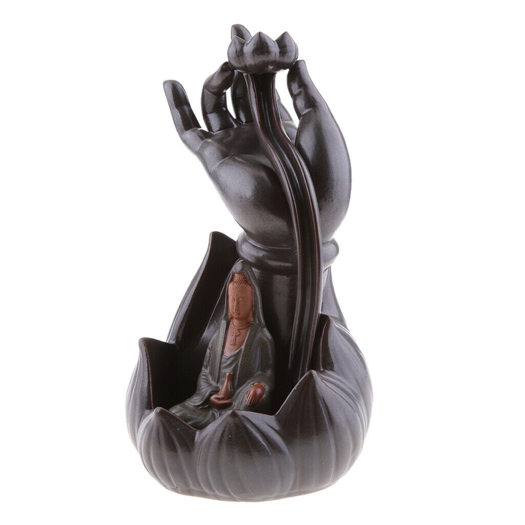 Ceramic Incense Smoke Cone Burner Backflow Censer Holder Decor Gray Guanyin