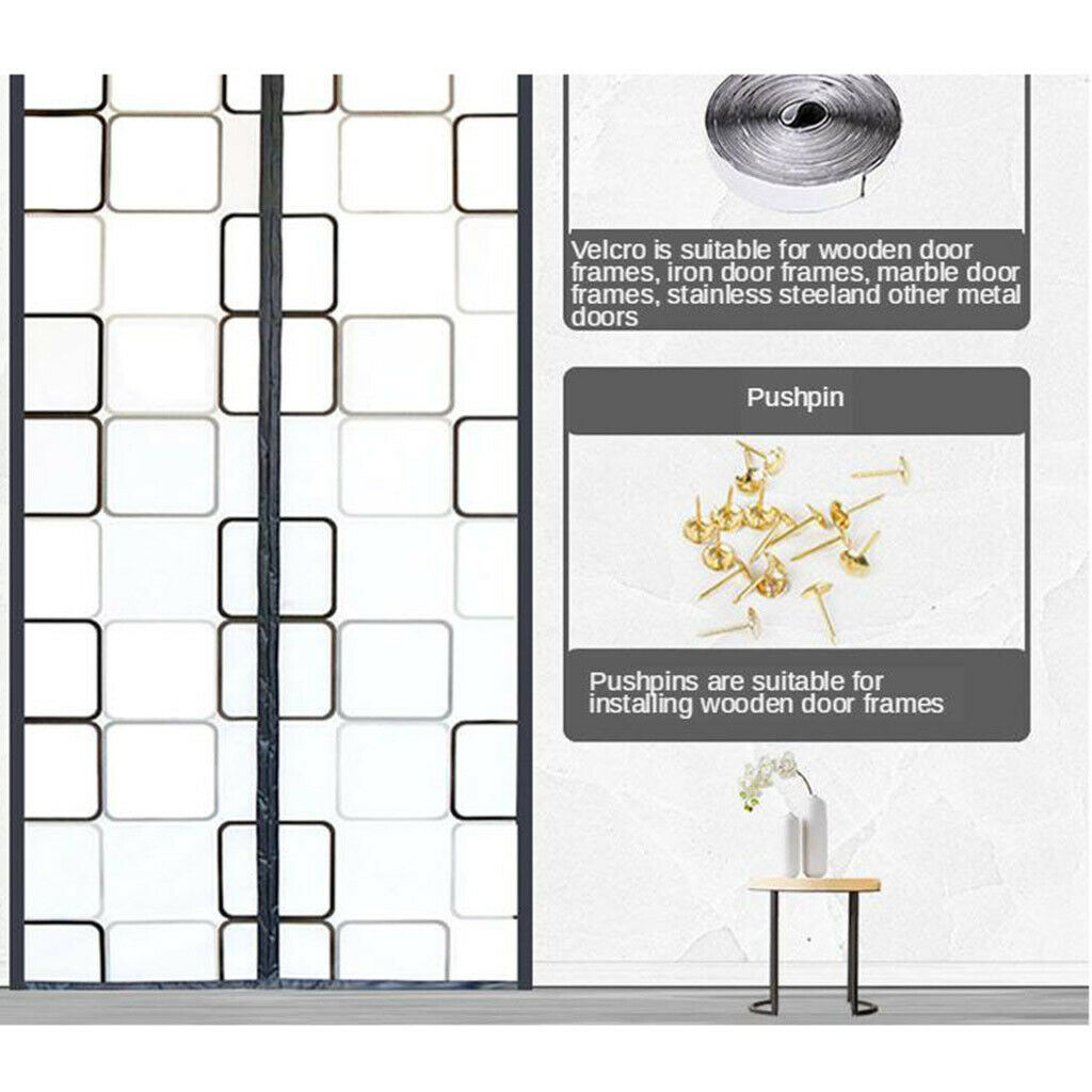 1Pcs Plastic Anti-insect Door Curtain Grey Plaid Screen Screen Door Closure