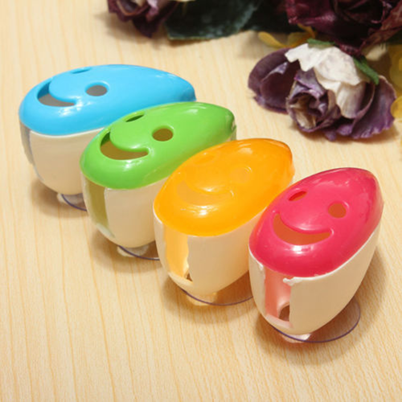 4X Portable Home Bathroom Smile Face Toothbrush Holder Cover Case Suction Cup