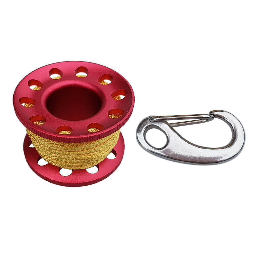 Aluminum Scuba Diving Finger Spool Reel+10m Line+Snap Quick Link Red