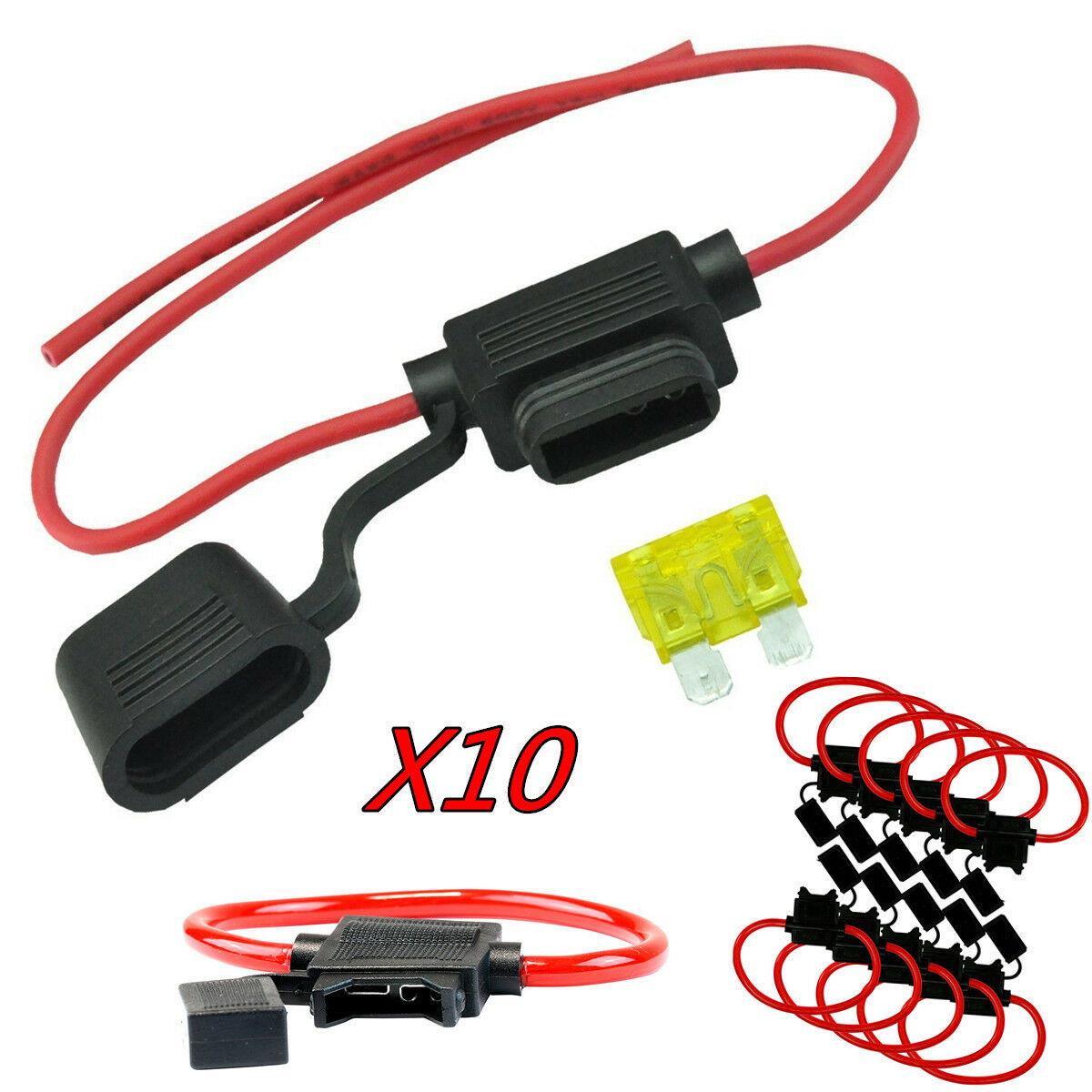 10 Pack 16 GAUGE ATC / ATO FUSE HOLDER IN-LINE AWG WIRE COPPER 12V POWER BLADE