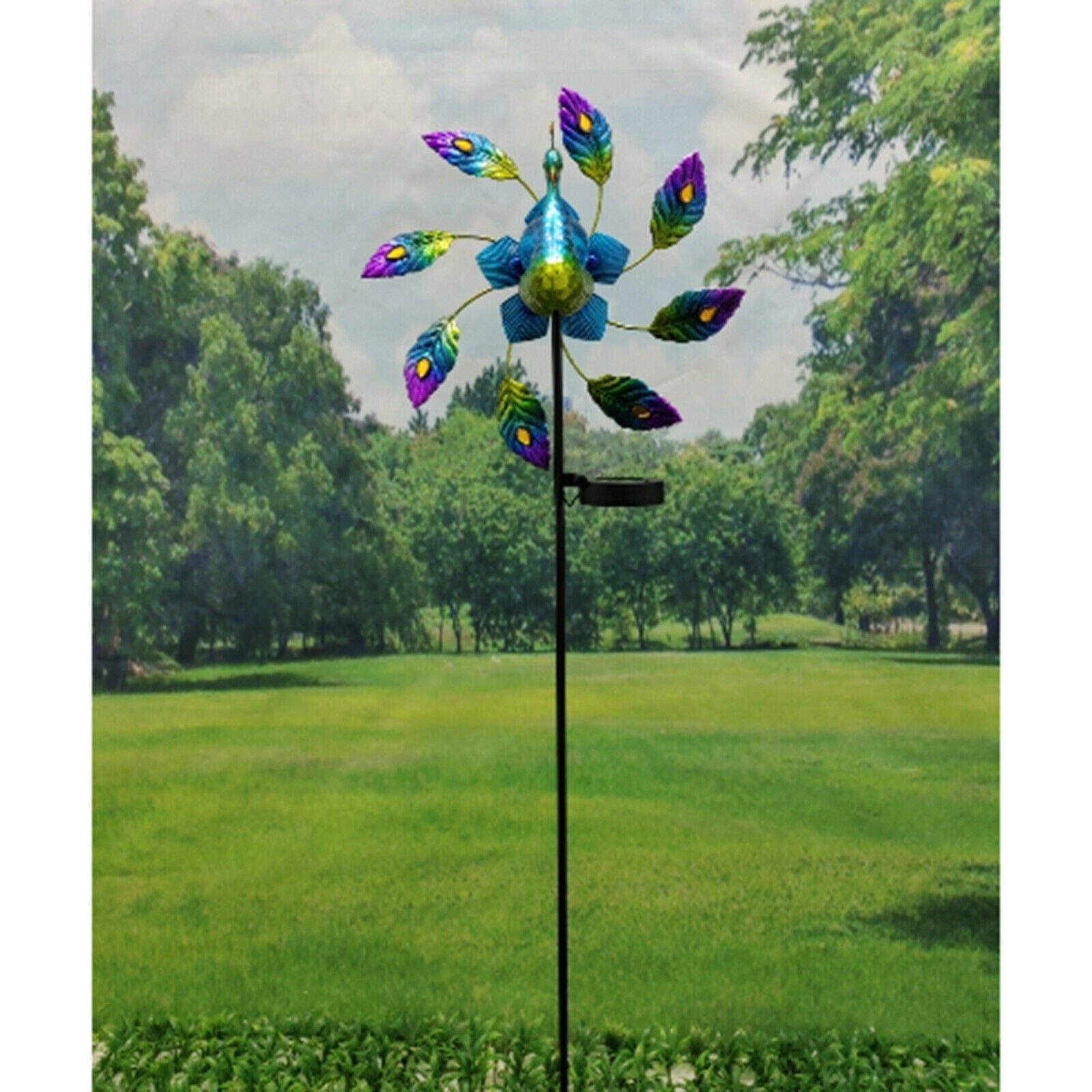 Metal Solar Wind Spinner Peacock Sculpture for Outdoor Yard Garden Patio