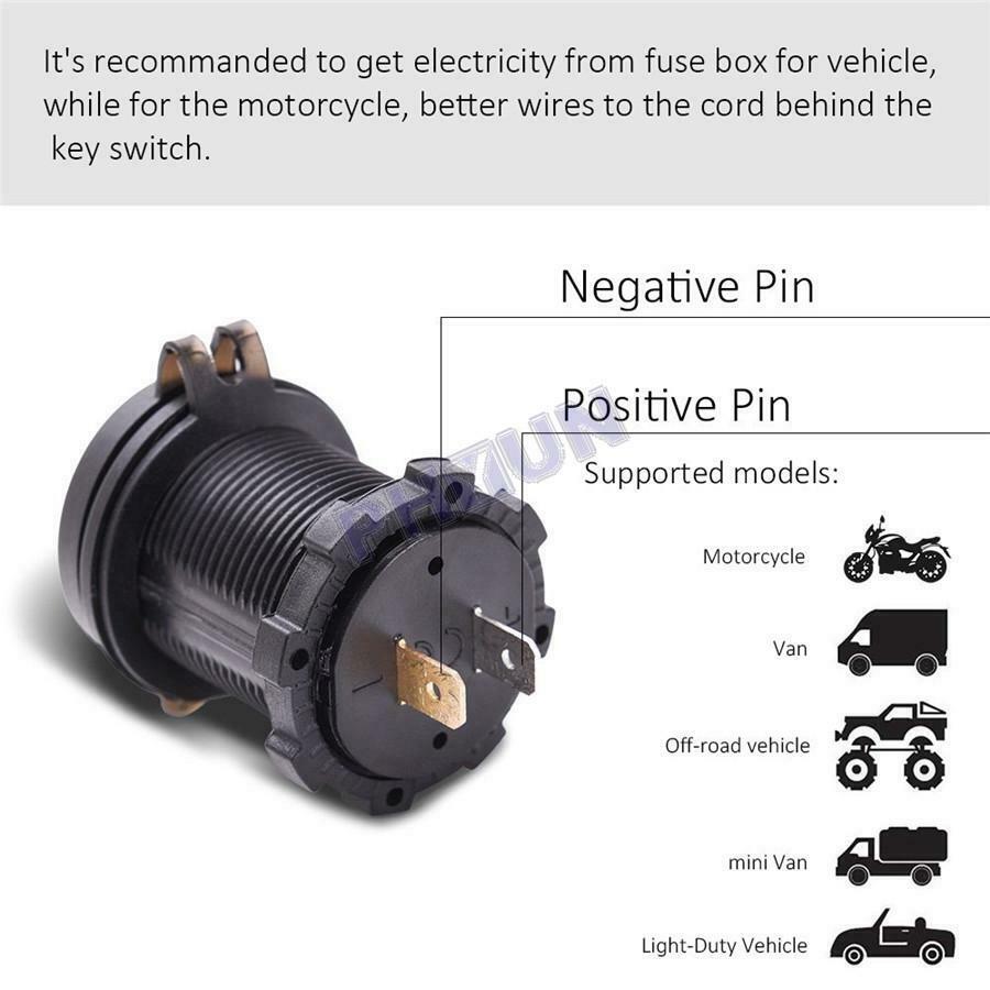 Motorcycle ATV Charger Supporting QC 3.0 Adapter Dual USB Port Fast Charge 36W