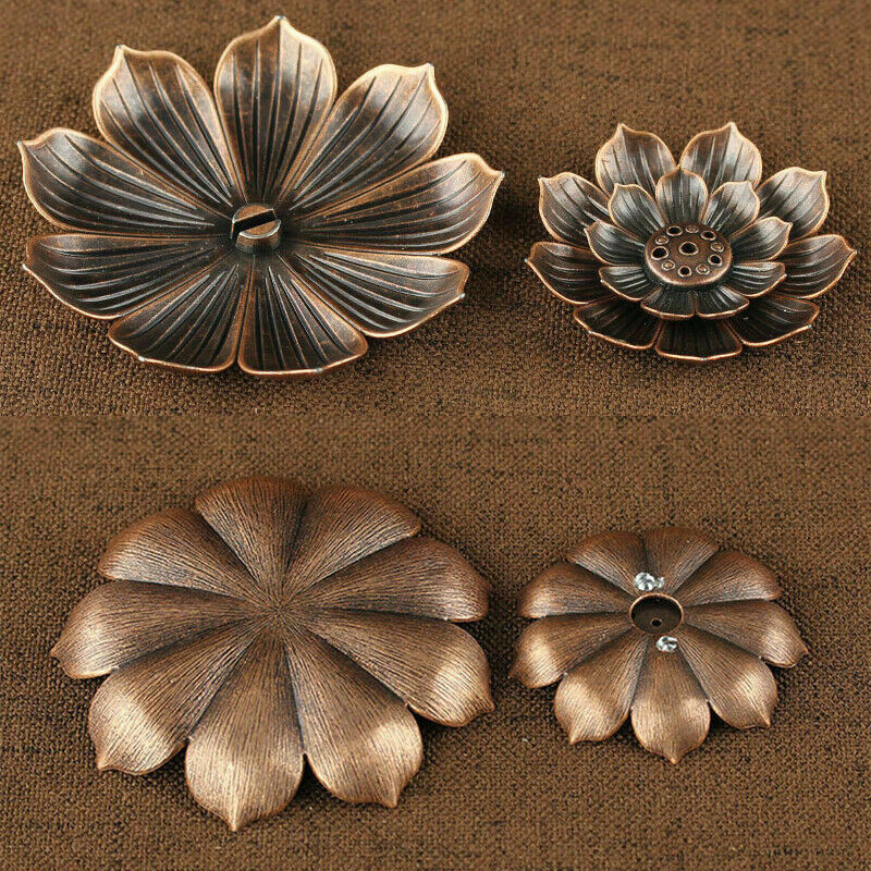 6 Holes Alloy Incense Burner Stick Holder Plate Buddhism Coil Lotus Censer BroE4