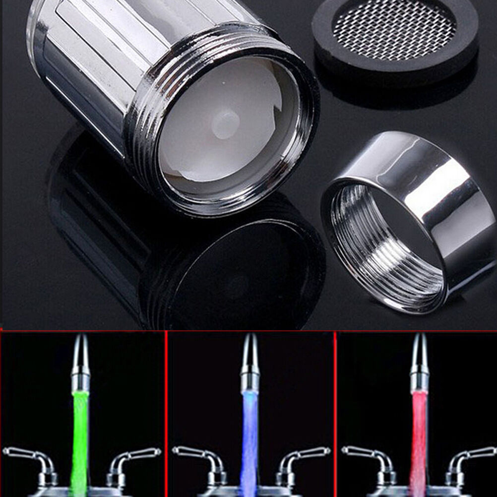 Water Glow Shower 3 Color Changing LED Tap Faucet Light Temperature Sensor LAUWF