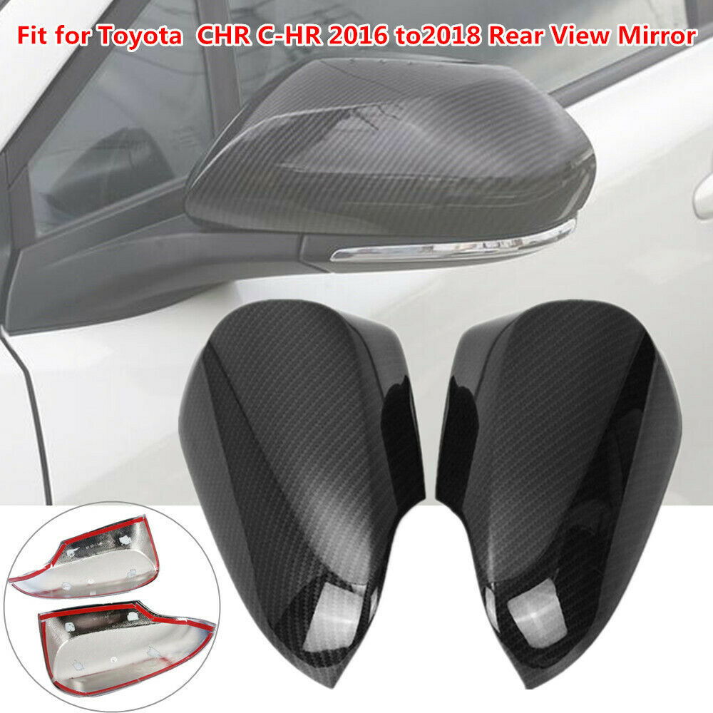 2PC Car Rear View Mirror Shell Cover Carbon Fiber Style Decor Fit For C-HR 16-18