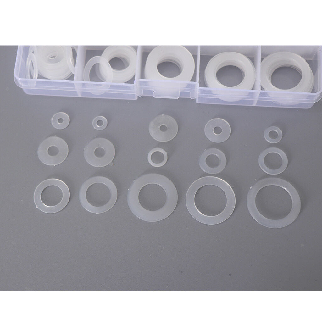 250Pcs [15-SIZE] White Nylon Insulating Flat Washers Gaskets Assortment Set