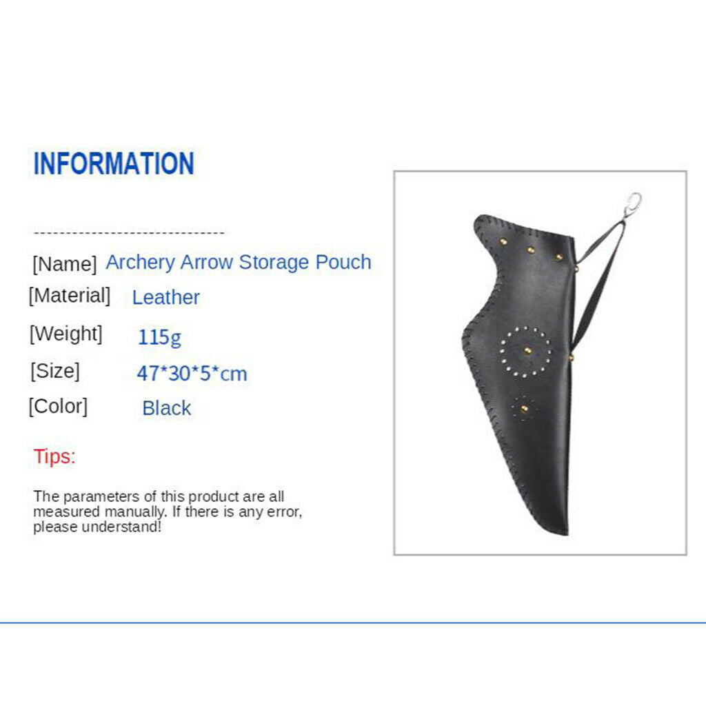 Leather Archery Hip Arriw Quiver & Belt Clip Side Hip Holder Bag 18'' Long Black