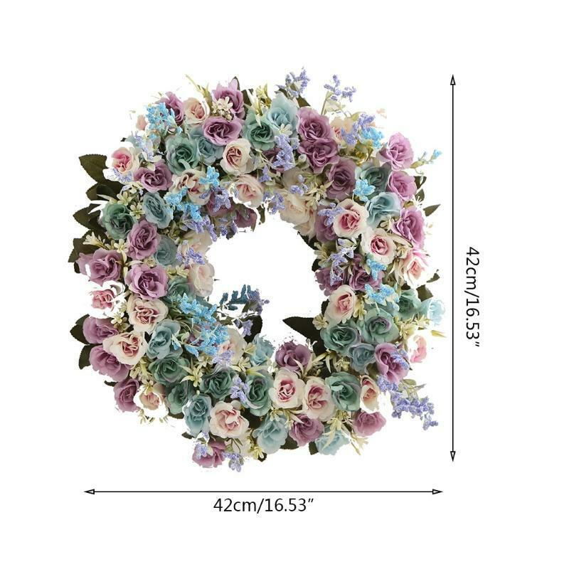 Artificial Lavender Rose Spring Flower Wreath Decoration For Wedding Front Door