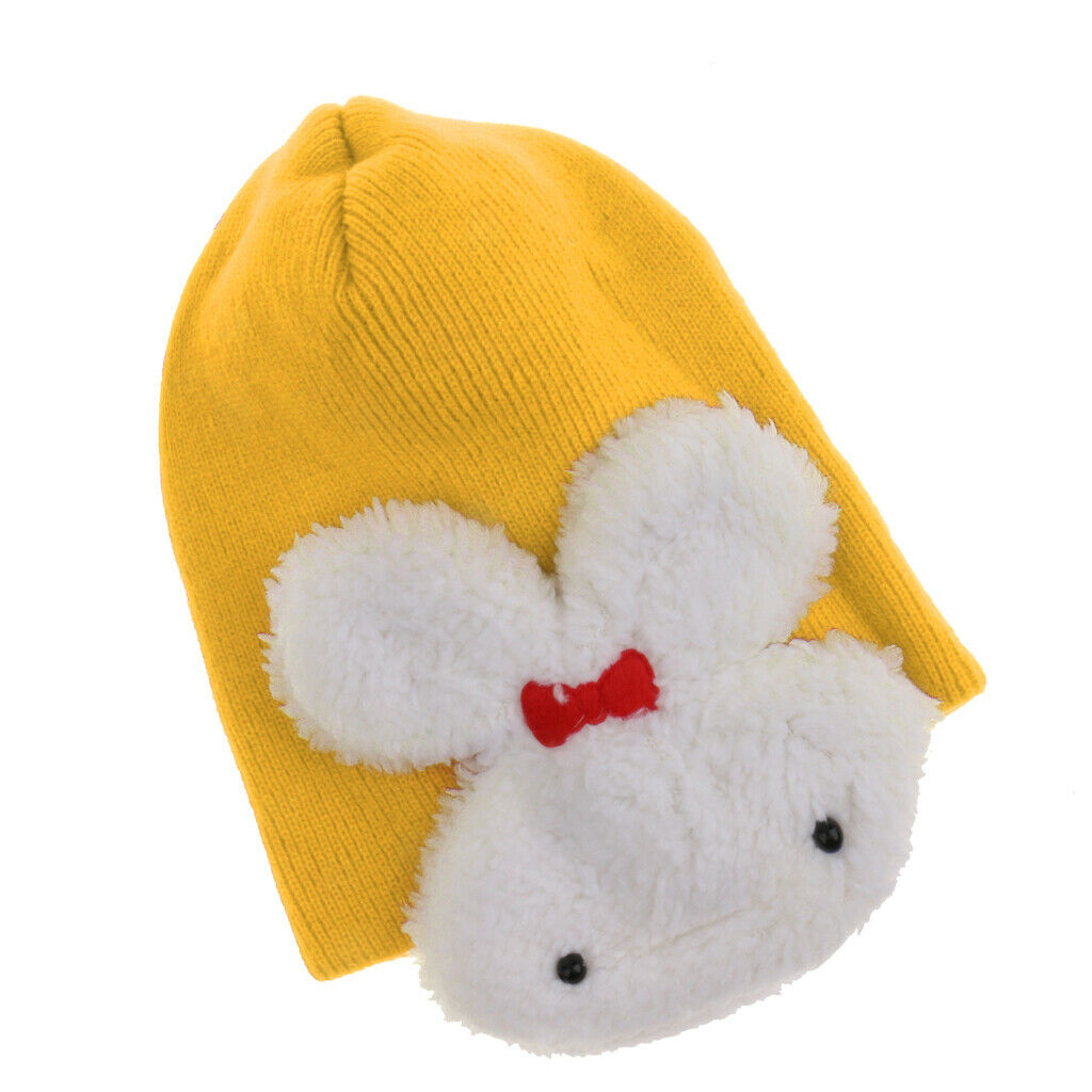 Double Rabbit Ear Protection Caps Warm Winter Knitted   Hat-Yellow