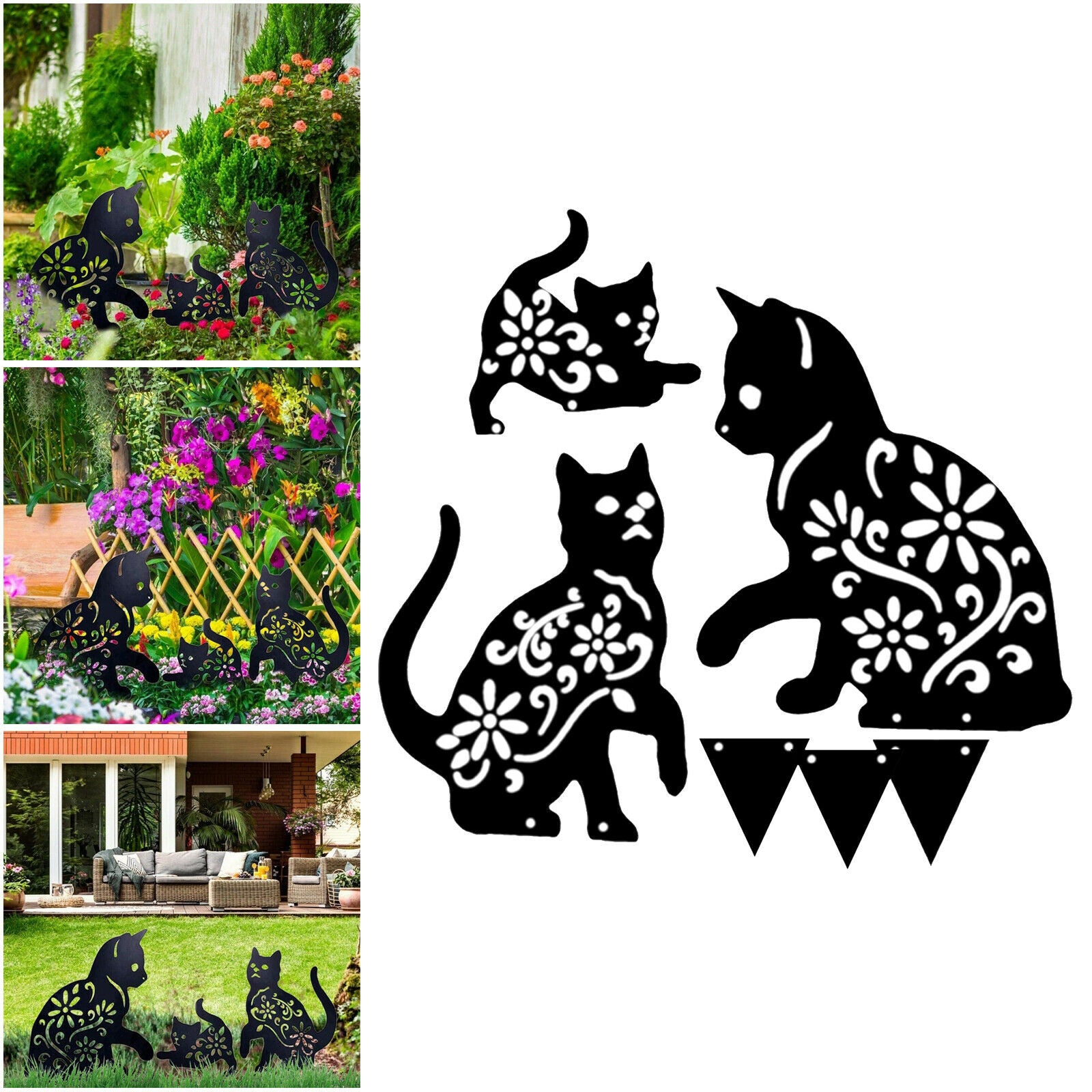 3x Garden Cat Stakes for Home Outdoor Garden Yard Sidewalk Decor Arts Gifts