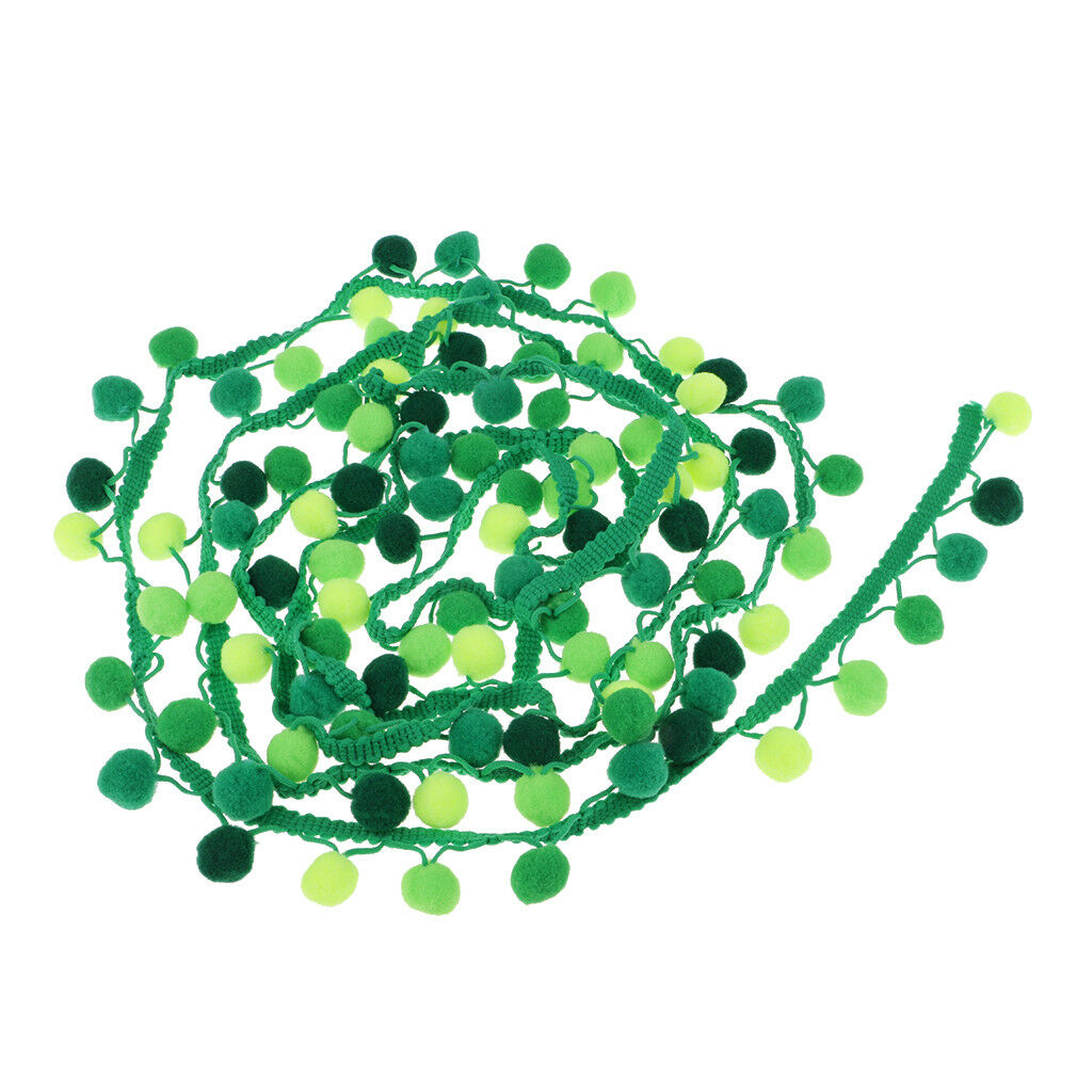 3 Yards Pom Pom Tassel Ball Fringe Ribbon Trim Sewing on Bag Hat 30mm Green