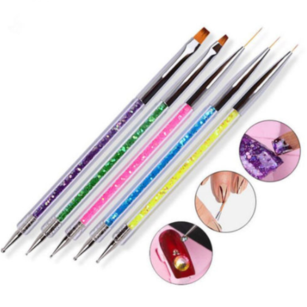 Luxury 5pcs/set Nail Art Brush Pen Sequins Acrylic Handle UV Gel Polish Drawing