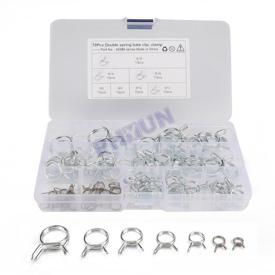 70x Double Wire Fuel Line Hose Tube Spring Clamp For Car Motorcycle Machine Home