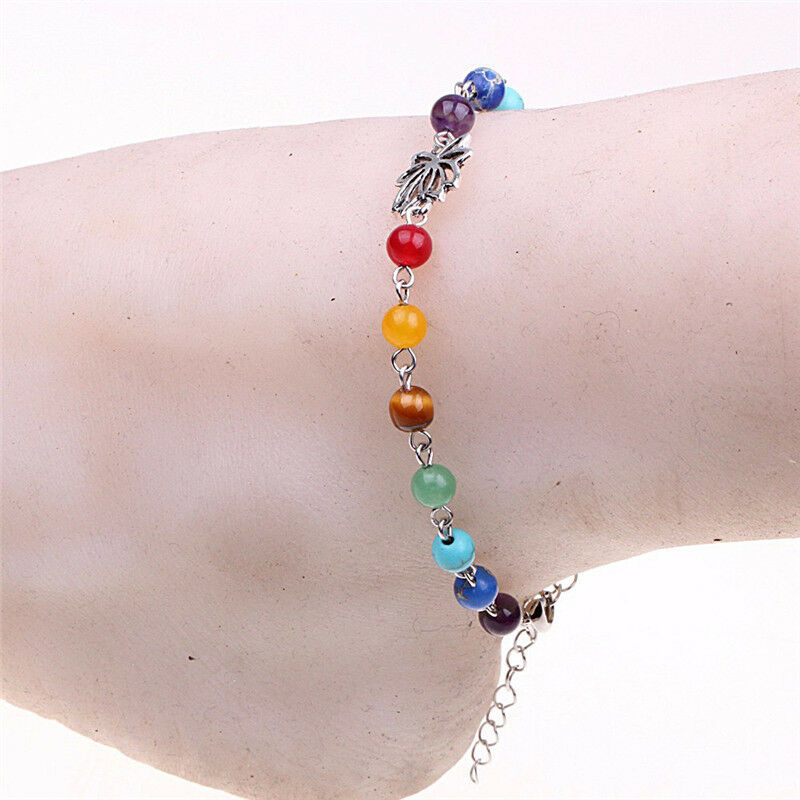 Women Bohemia Colorful Beads Bracelet Energy Yoga Lotus Pendant Anklet Cha.l8