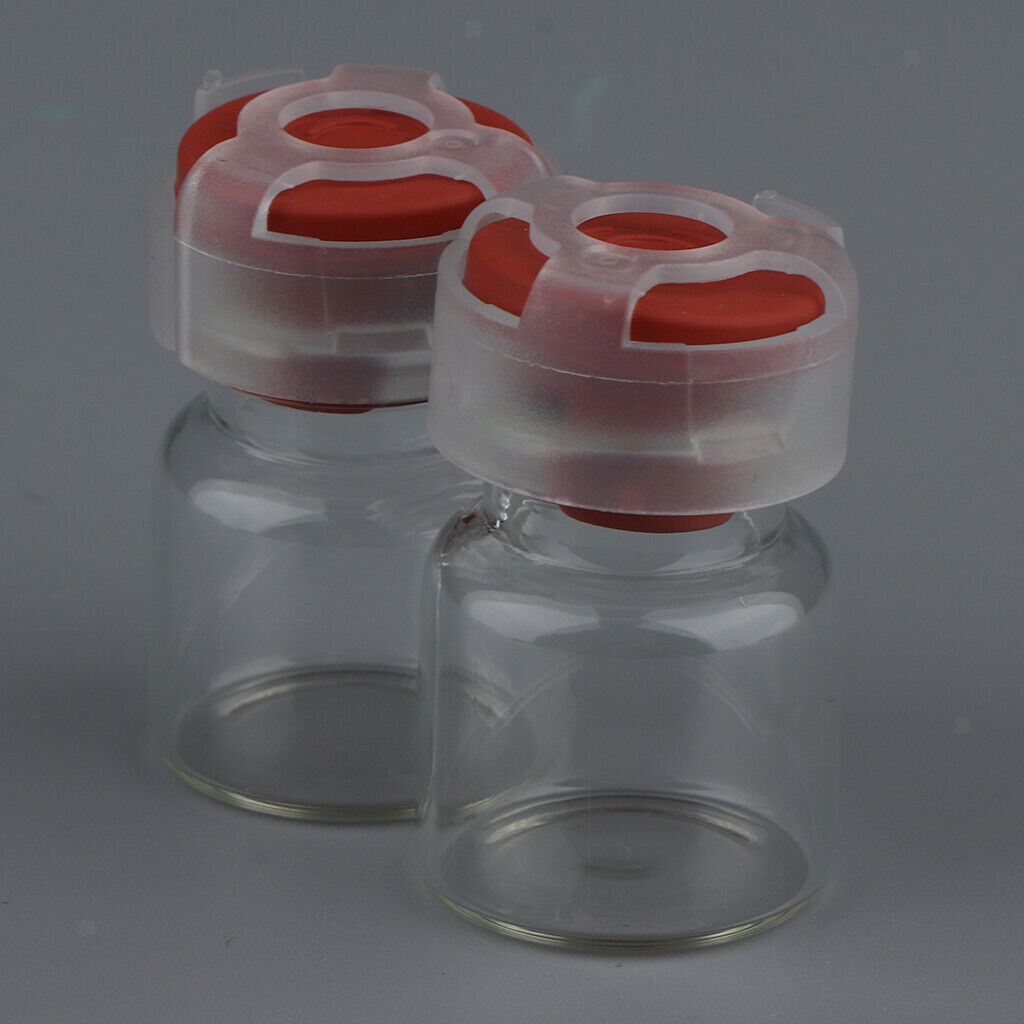 20Pcs Empty Sealed Sterile Serum Powder Vials Bottle Container Wine Red Lids