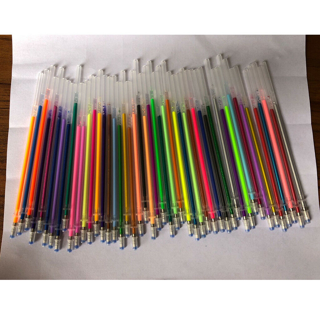 48 Colors Glitter Gel Pen Refills Markers Doodle Graffiti Pens Kids Gifts