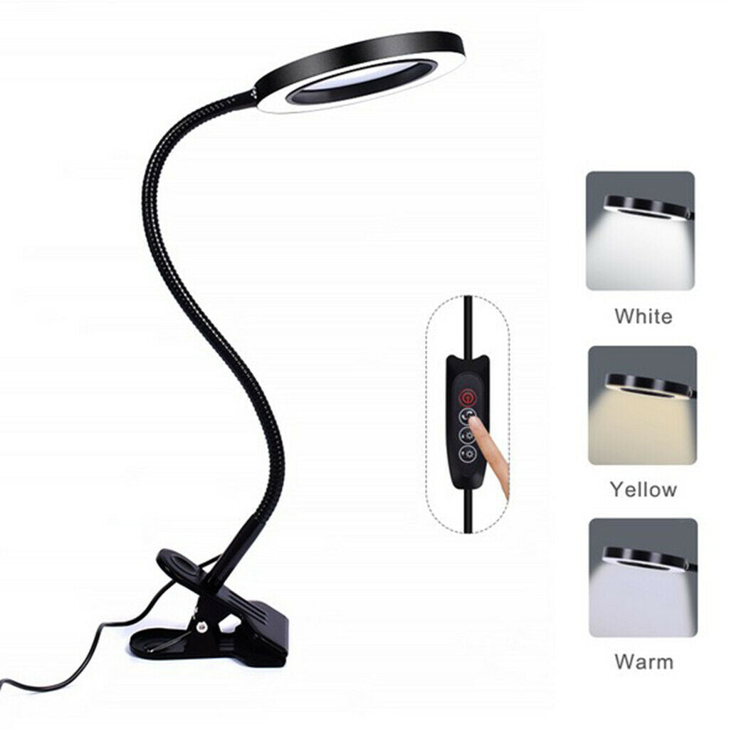 Magnifying Glass Desk Lamp With 3X Magnifier Clip For Reading Crafts