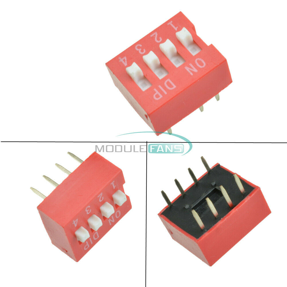100pcs Red 2.54mm Pitch 4 PositionWay 4-Bit 4P Slide Type DIP Switch Module