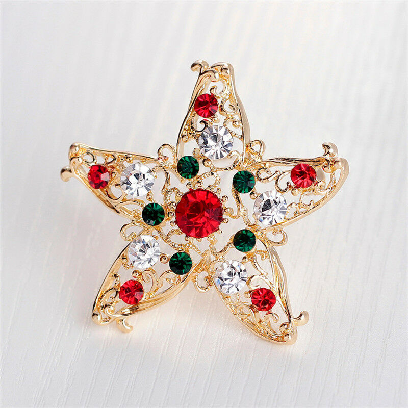 1x New Unisex Star Crystal Rhinestone Snowman Christmas Brooch Pin Xmas Gi.l8