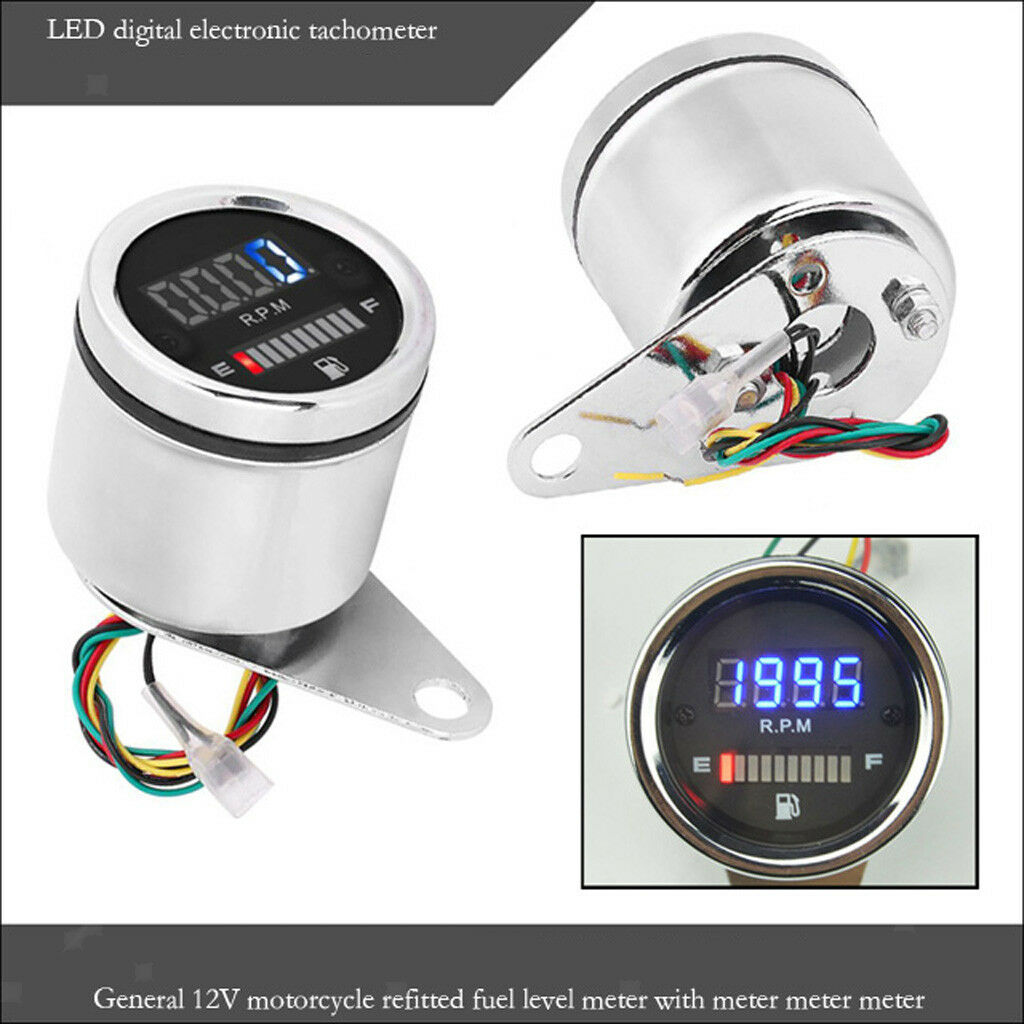 Universal Motorcycle Tachometer Oil Fuel Level Gauge Meter LED Digital