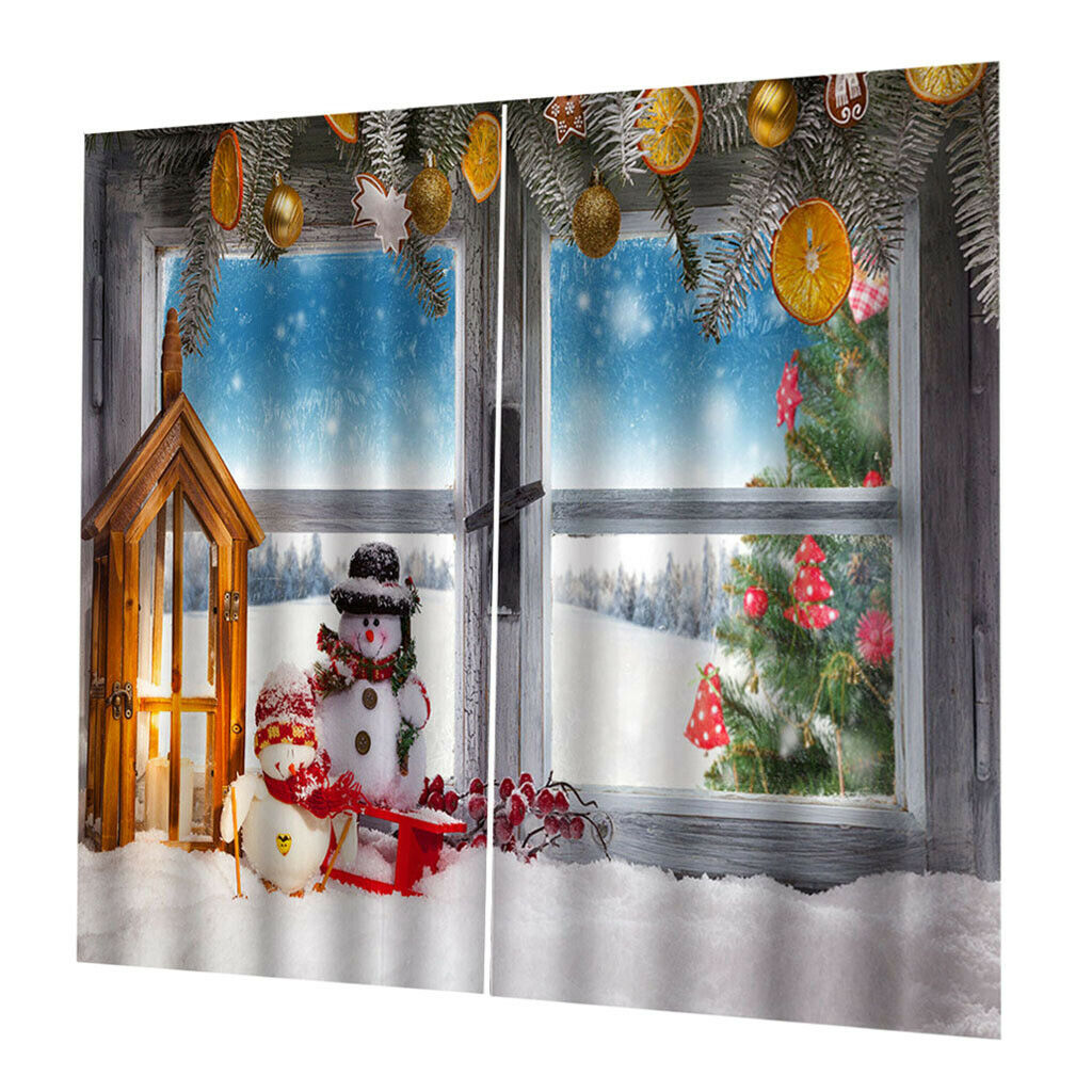 2Set Christmas Curtains, Winter Season Snowman Xmas, Living Room Bedroom Window