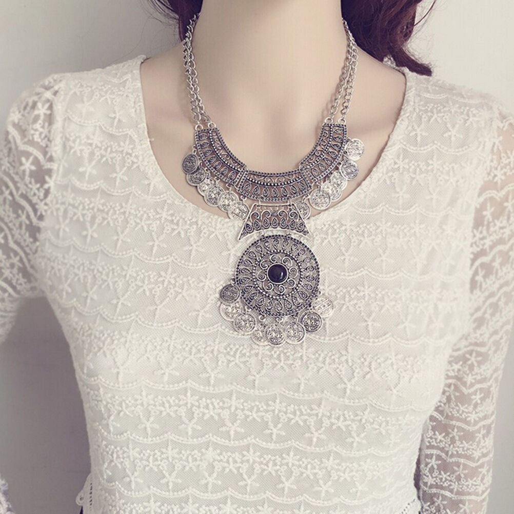 Bohemian Festival Jewelry Fashion Women Double Chain Coin Statement Neckl.l8