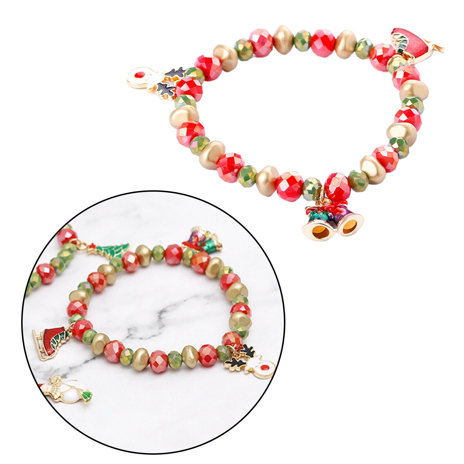 Christmas Beads Bracelet with Pendant Pearly Mixed Colors  Wind chime