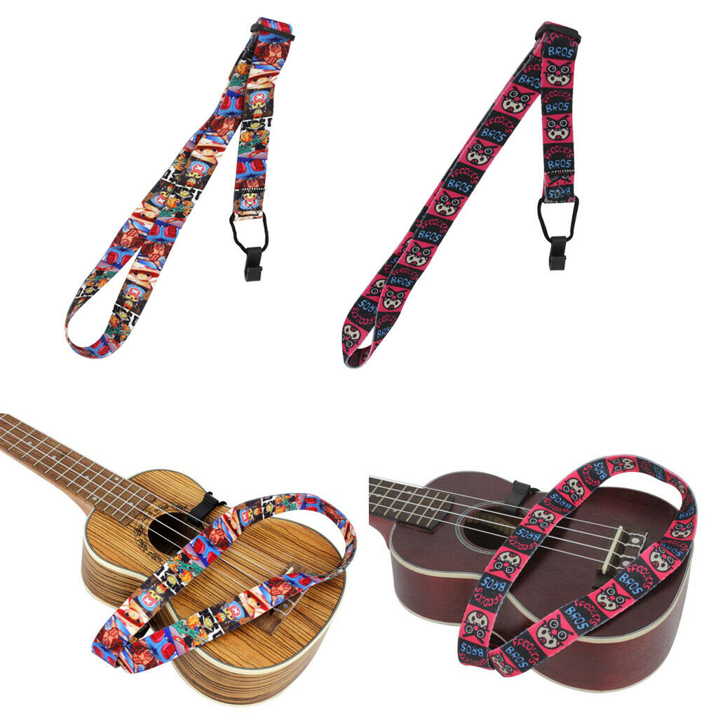 2x Cartoon Elk Owl Ukulele Strap for Children&Adults, Adjustable Neck Strap