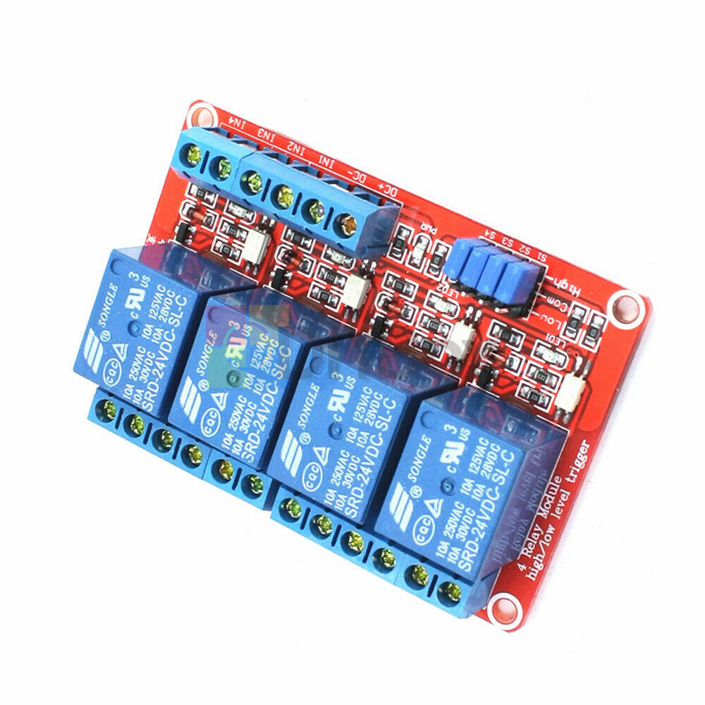 24V 4 Channel Relay Module With OPTO-Isolated High and Low Level Trigger