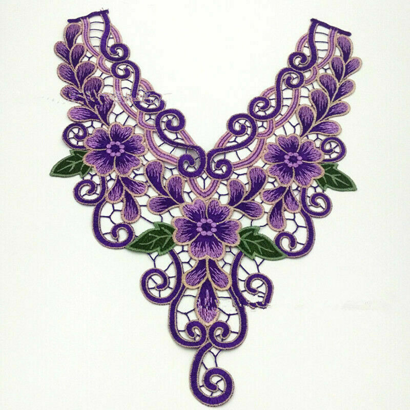 Floral Embroidered Lace Neckline Neck Collar Patches Clothes Sewing Applique DIY