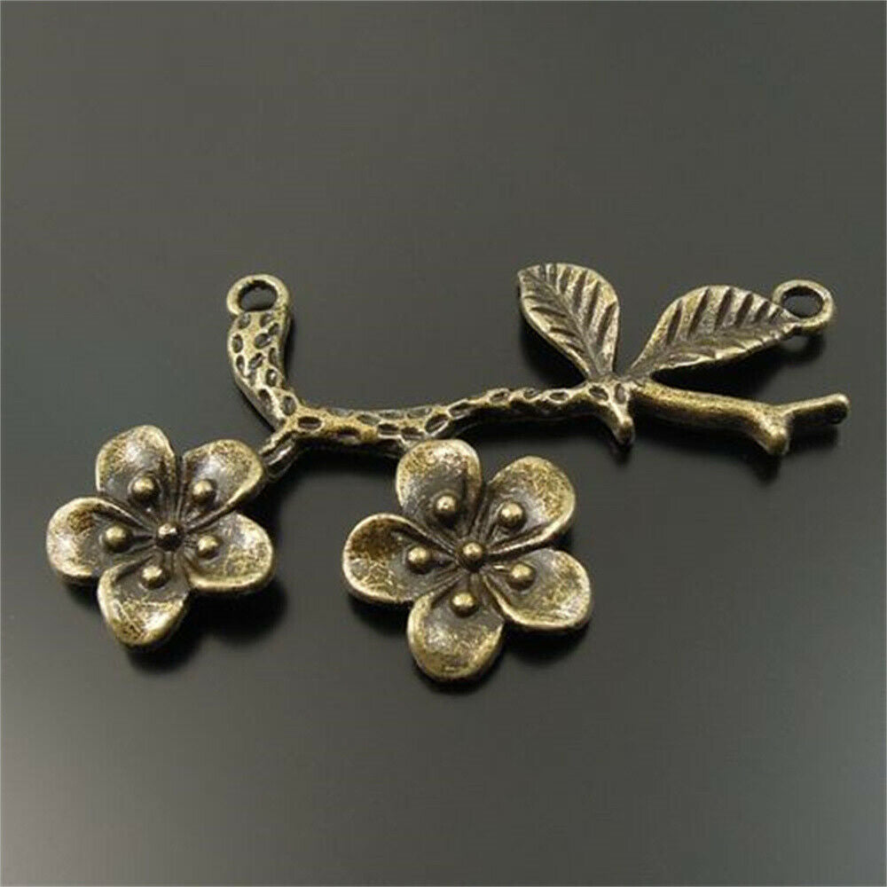 10 pcs Antiqued Bronze Flower Branch Pendant Charm Alloy For Jewelry 51*30*5mm