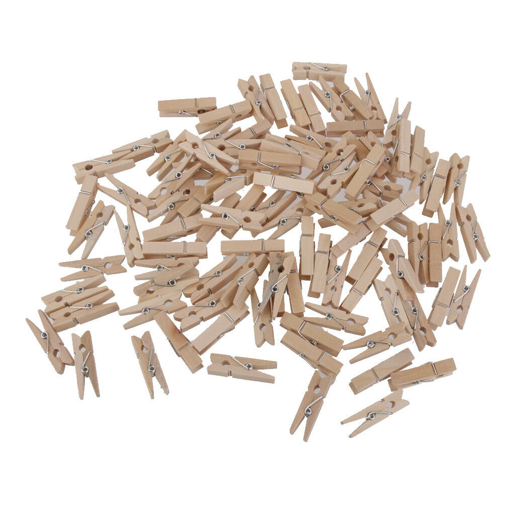 100x 35mm Mini Natural Wooden Clothes Photo Paper Peg Clothespin Craft Clips