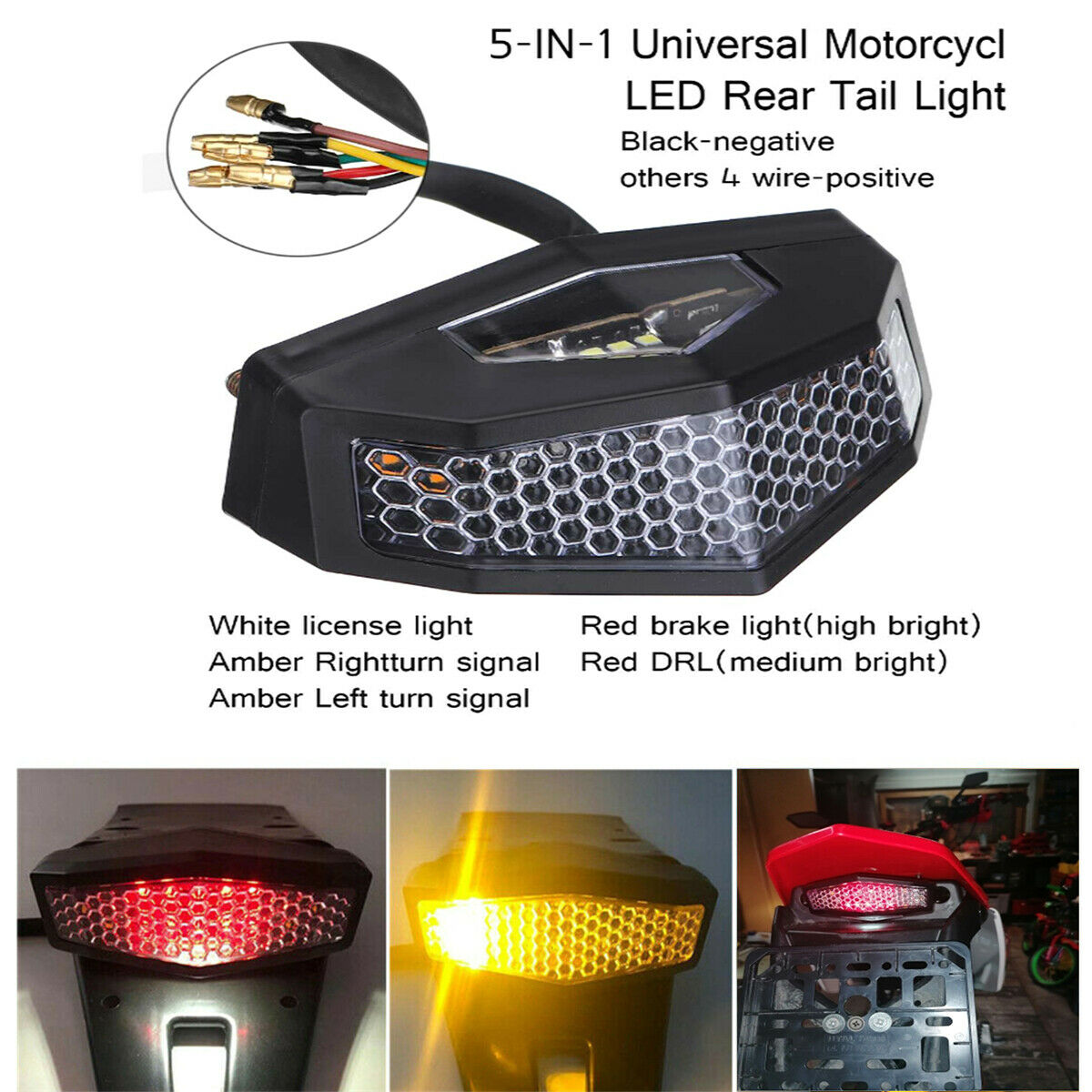 12V 5 in 1 Universal Motorcycle ATV LED Rear Tail Light Brake Turn Indicator