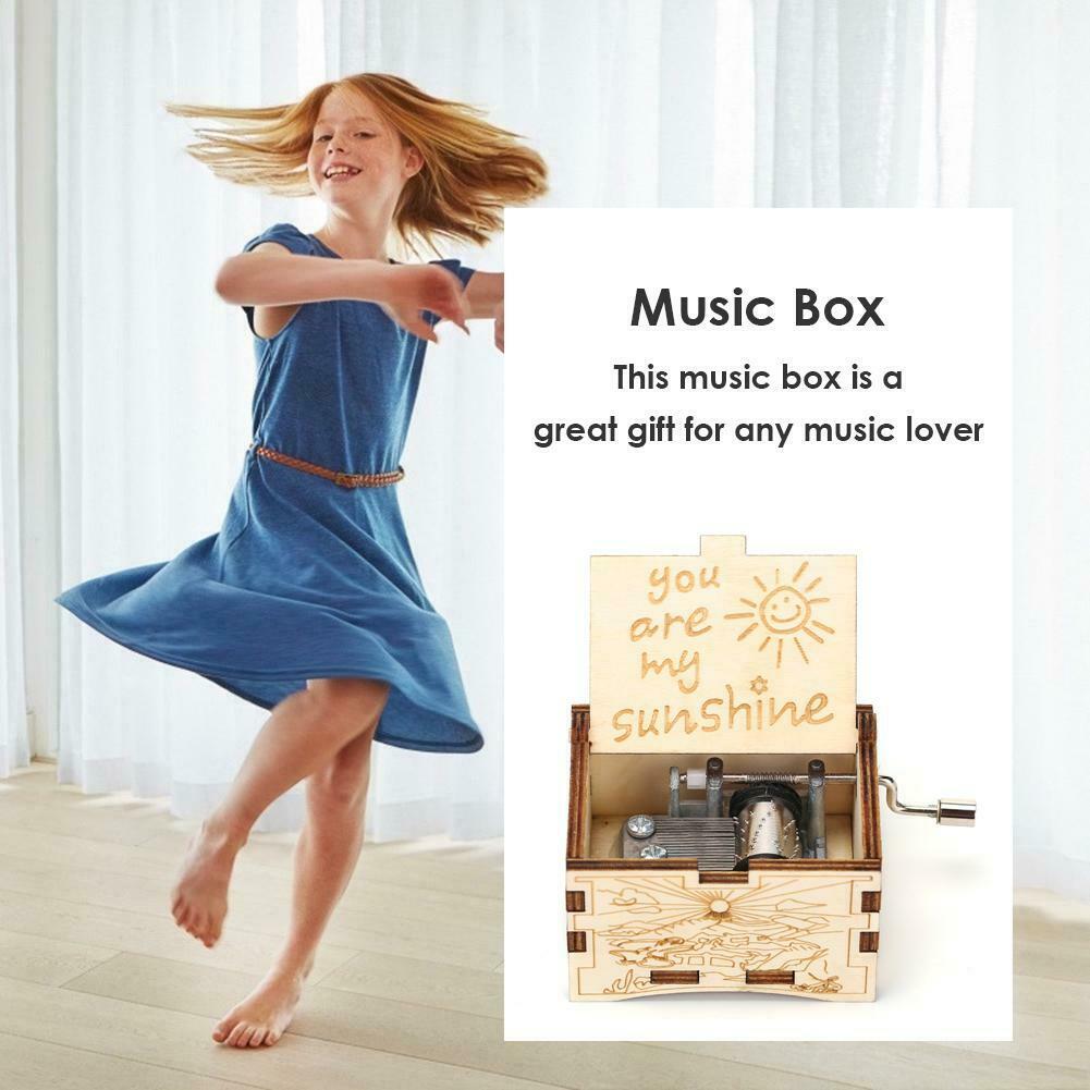 Retro Carved Wooden Manual Music Box Hand Cranked Birthday Gift Ornaments @