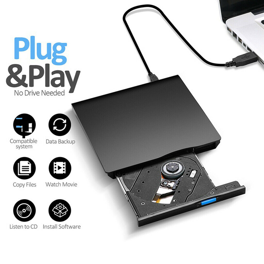 External USB 2.0 DVD-RW Burner Writer CD Player For Laptop Desktop PC Black