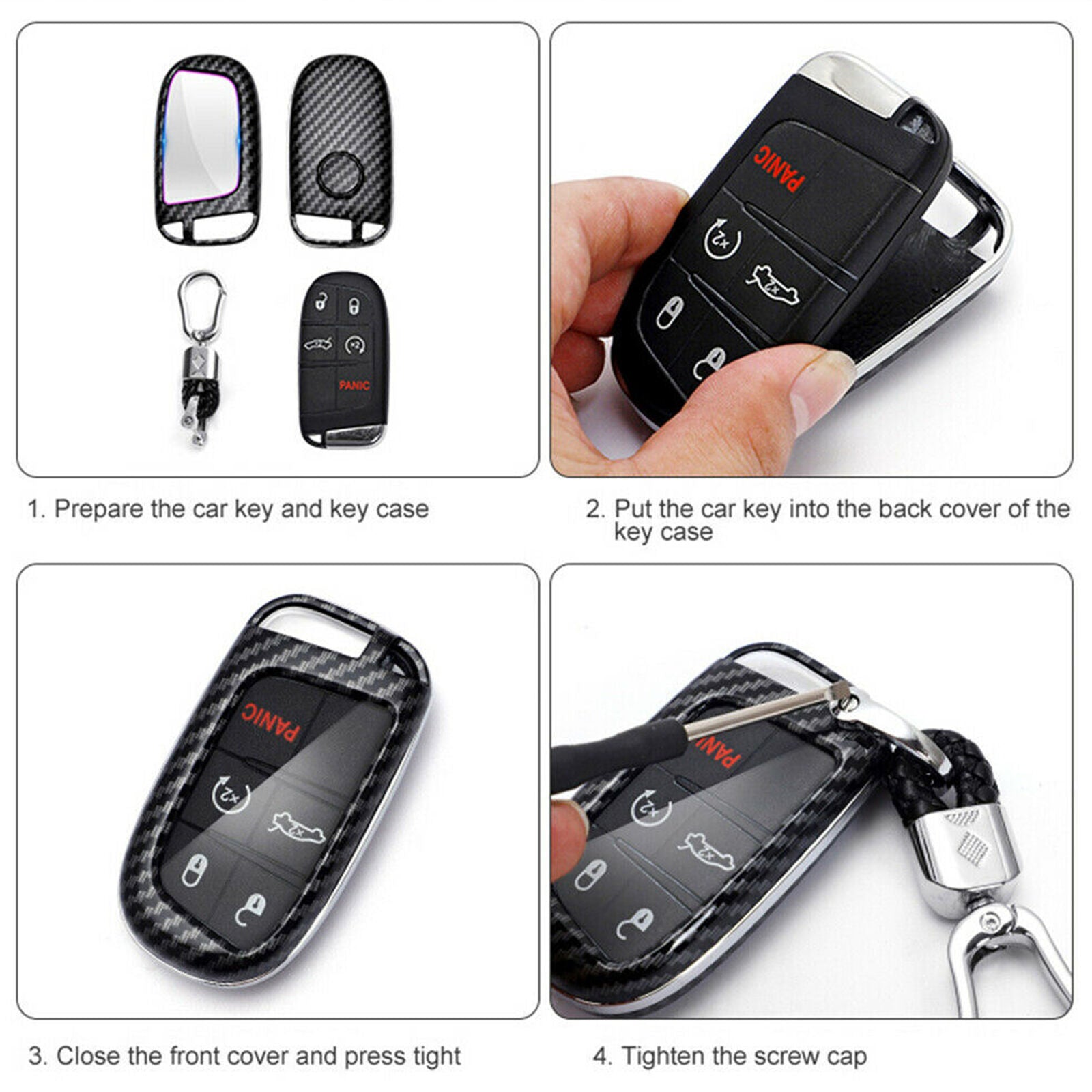 Car Key Case Cover Shell keyring For Jeep Chrysler Dodge 2011-up Carbon Fiber